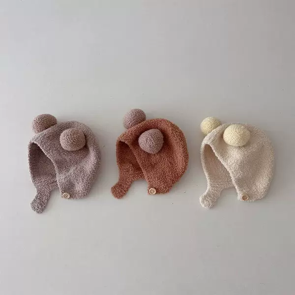 Korean Style Ins Autumn and Winter New Baby Ear Protection Cap Warm Cold-proof Cap Comfortable Baby Double Ball Soft Waxy Baotou Cap Trendy