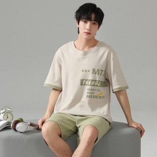 6535 Cotton Fashion short-sleeved shorts suit pajamas men's summer new soft thin loose outerwear homewear