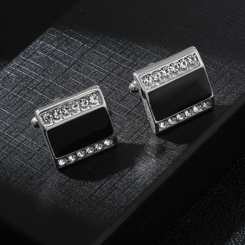 Nuovi gemelli rettangolari in cristallo di diamante Gemelli per camicia alla moda con diamanti neri_voghion.com