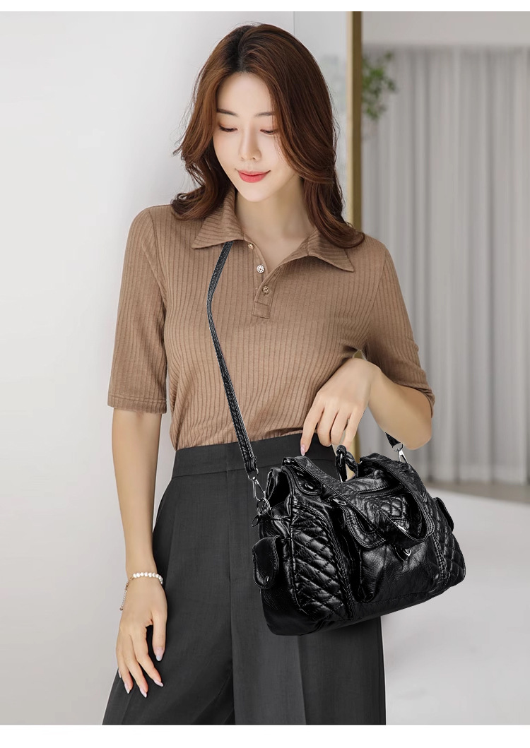 2023 New Mom Commuting Large Capacity tote handbag, washed leather pu women's bag, polyester single-shoulder bag undefined