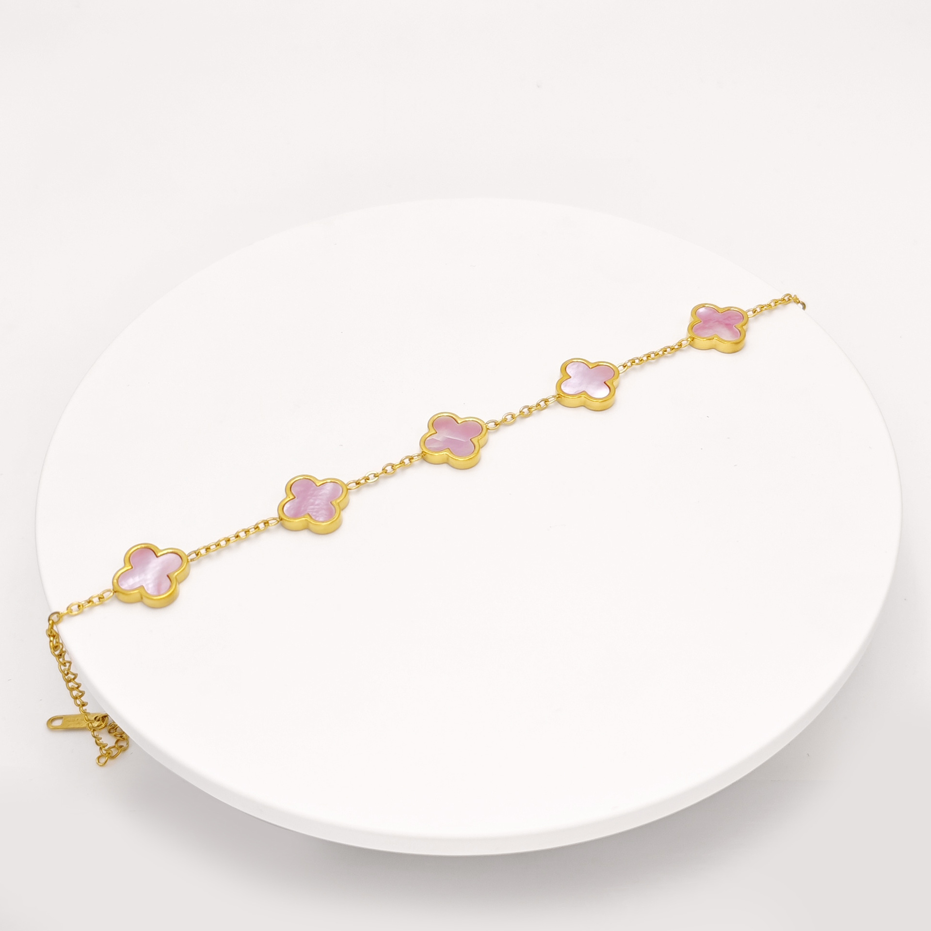 핑크 리얼 쉘 골드 팔찌 (양면 꽃)