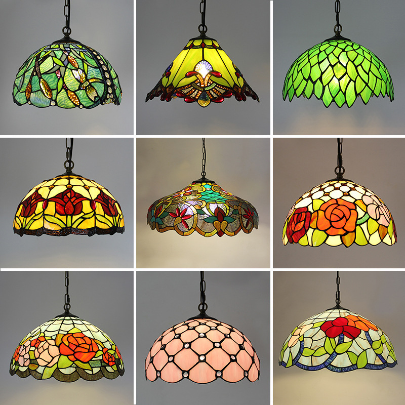American Retro Tiffany Restaurant Bar Stained Glass High-end Chandelier Cafe Living Room Creative Designer Lamp