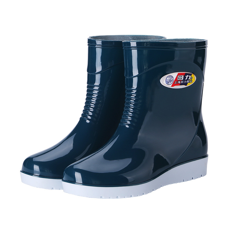 Shanghai HuiLi mujer zapatos de lluvia 583 moda barril corto impermeable zapatos de agua gruesos zapatos de goma antideslizante