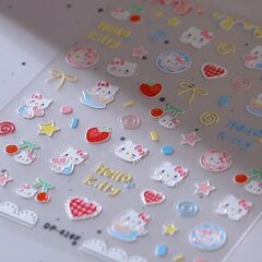 蝴蝶结KT卡通美甲平面贴纸凯蒂猫手机贴纸饰品背胶贴手帐少女心红