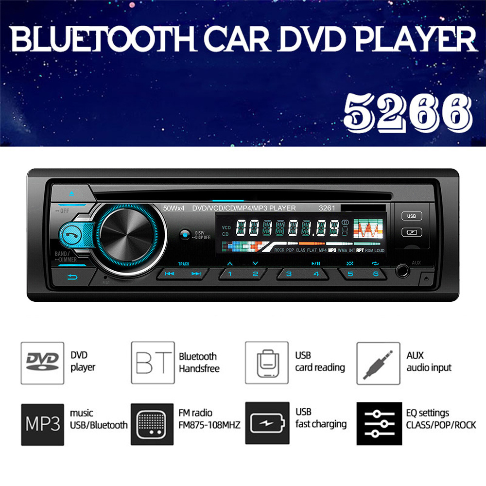 24V Single-DIN Car DVD/CD Player Bluetooth Hands-Free MP3 Stereo FM Radio 5266