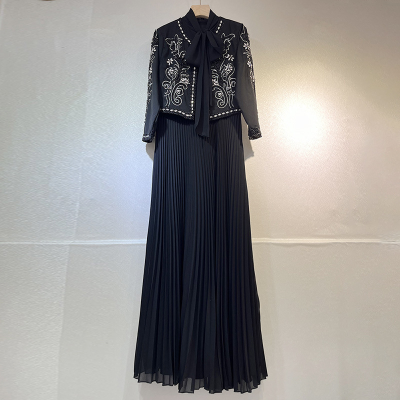 K Vintage Heavy Industry Diamond Set Two Piece New Embroidered Coat Slim Sleeveless Dress Set For Women_ecoleips.com