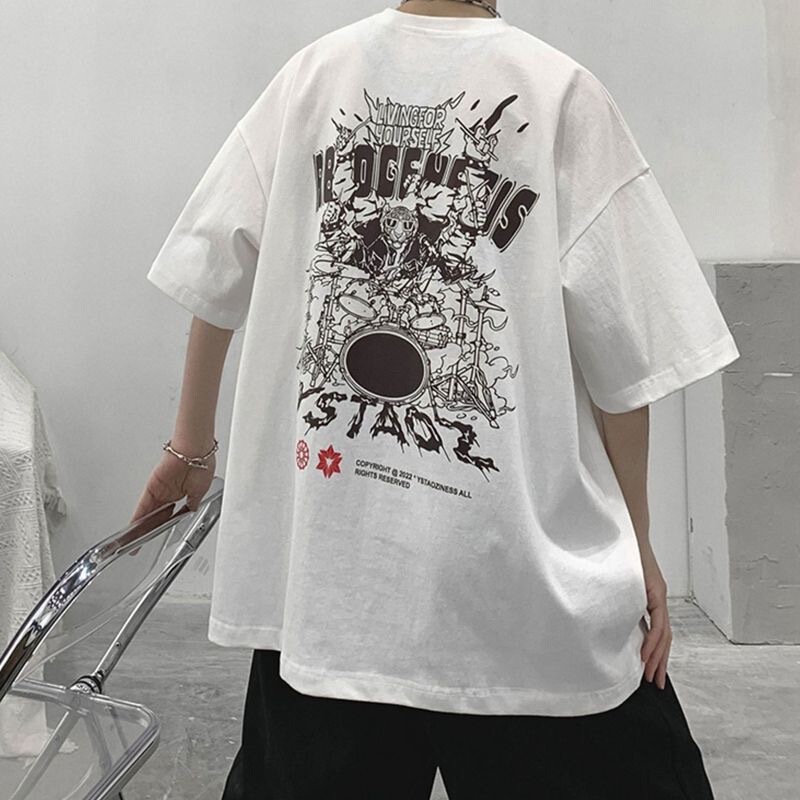 Designed trendy Brand Graffiti Printed Summer Short-sleeved t-shirt Men's Loose Casual Versatile top trendy Half-sleeved t-shirt