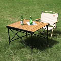 戶外摺疊桌便攜式輕量化鋁合金野營露營燒烤桌自駕出行木紋蛋卷桌