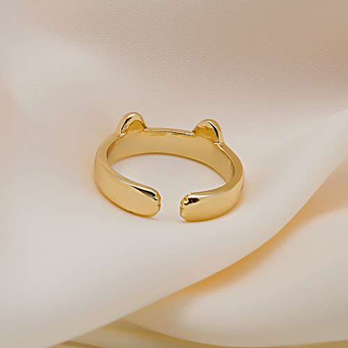Korean version of cute and playful cat ear ring student simple copper animal cat claw ring opening adjustable