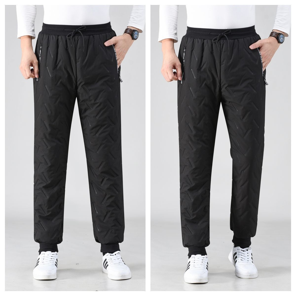 Pantalones de algodón cálido para hombres de lana de cordero pantalones casuales de talla grande pantalones casuales de lana gruesos rectos con forro polar resistentes al frío pantalones atados al tobillo ropa exterior