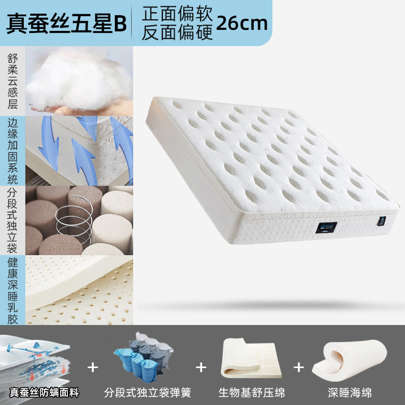 리얼 실크 5성 모델 (바이오 기반 스트레스 릴리프 코튼 + 쿨 천 독립 스프링 + 실리콘 통기성 코튼 + 스펀지)