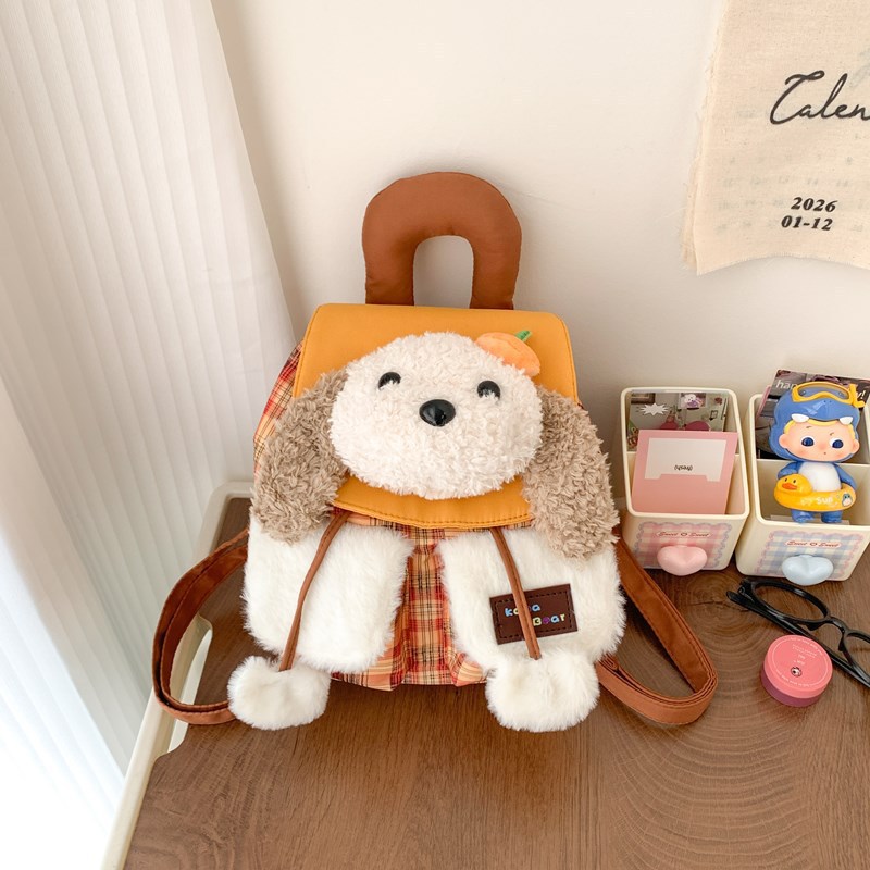 강아지 토끼 인형 체크 미니 백팩 데일리 가방