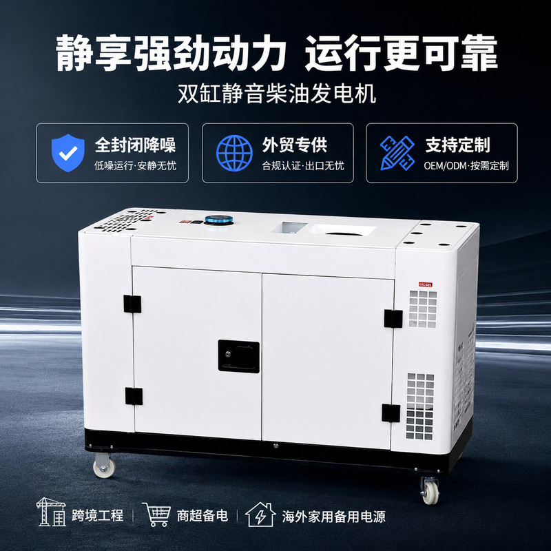Dual-Cylinder Silent Diesel Generator Set 10-20Kw Fully Automatic Small Mobile 380V220V Engineering Backup