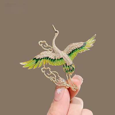 Guofeng Luxury Crane Xiangyun Brooch Female Temperament Enamel Corsage Niche Design Sense Pin Hanfu Cheongsam Accessories