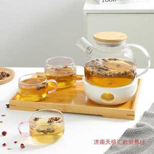 Scandinavian Heat-Resistant Glass Flower Teapot Candle Heated Herbal Tea Set Fruit Teapot Set Afternoon Tea Candle Teapot