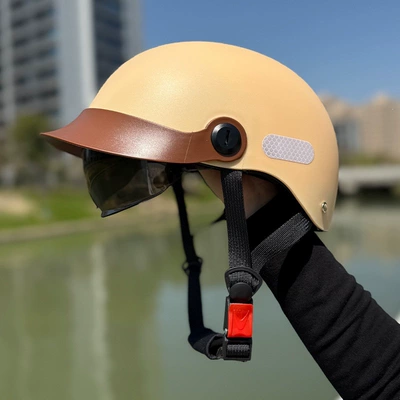 helmet for men and women, summer | Motosiklet kaskı (dəbilqə) - adjustable-brim-and-head-circumference-sun-protection-visorhiddenbreathable-khaki-color