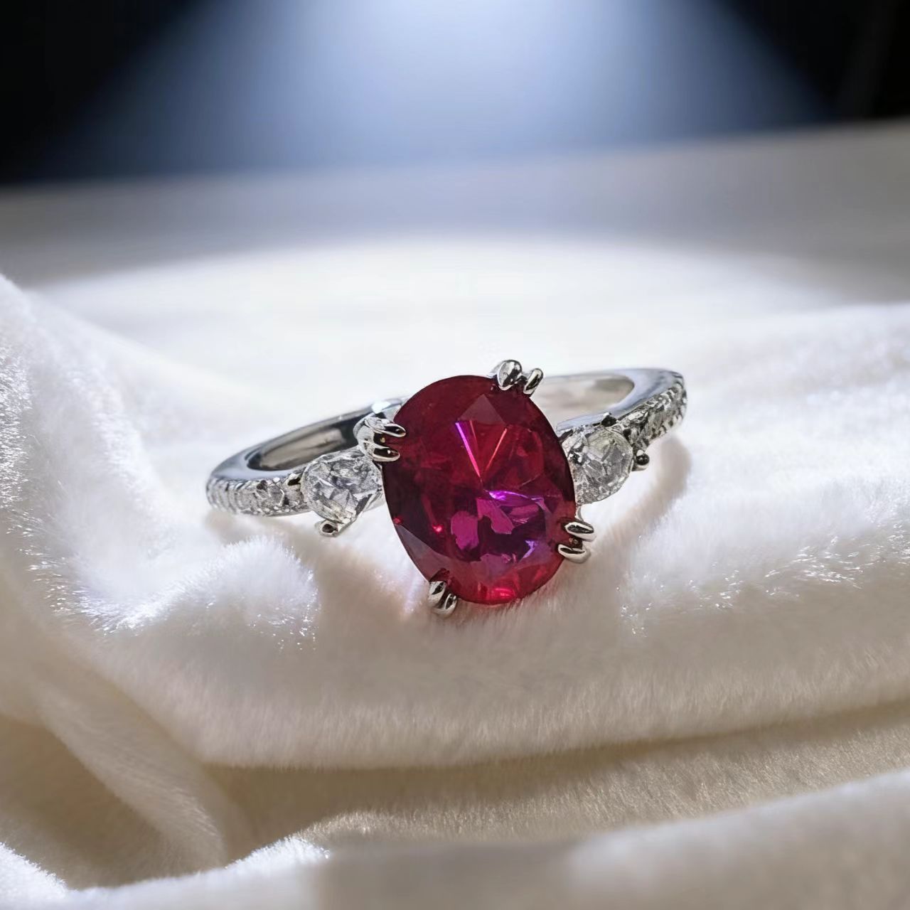 New Jewelry: Egg-shaped Cultivated Ruby Ring, Niche High-end Colored Gemstone Red Corundum Open Ring_voghion.com