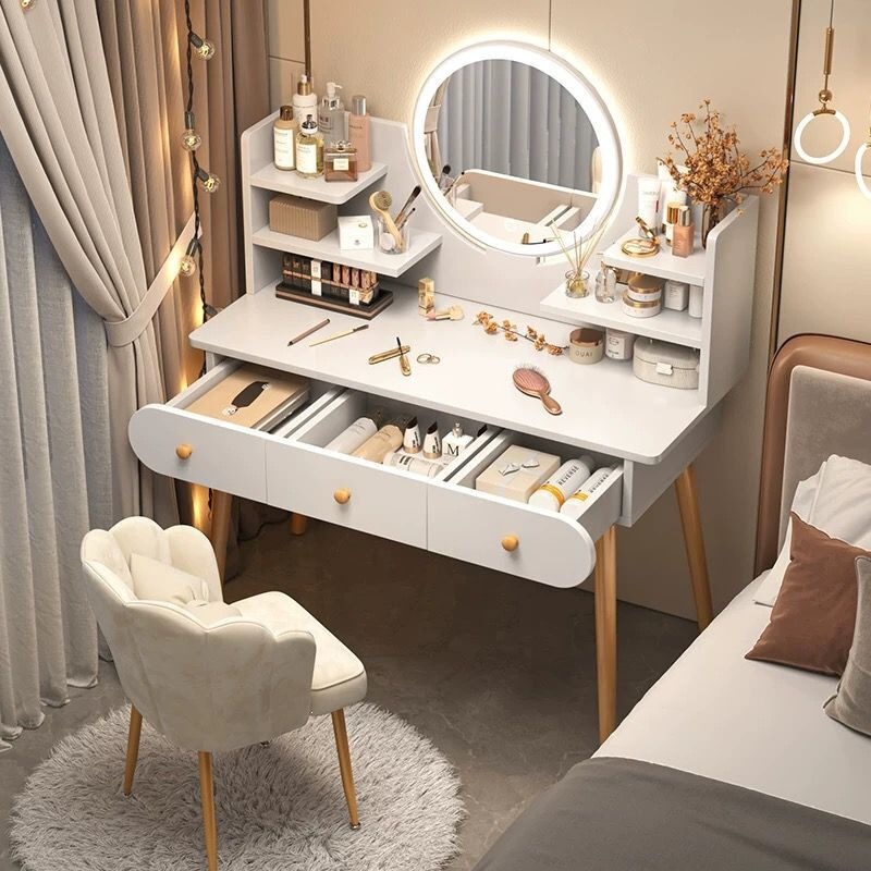 Modern Minimalist Bedroom Vanity Table with Storage, Small Table, New Style Desk, Integrated Small Apartment Makeup Table Modern Minimalist Bedroom Vanity Table with Storage, Small Table, New Style Desk, Integrated Small Apartment Makeup Table