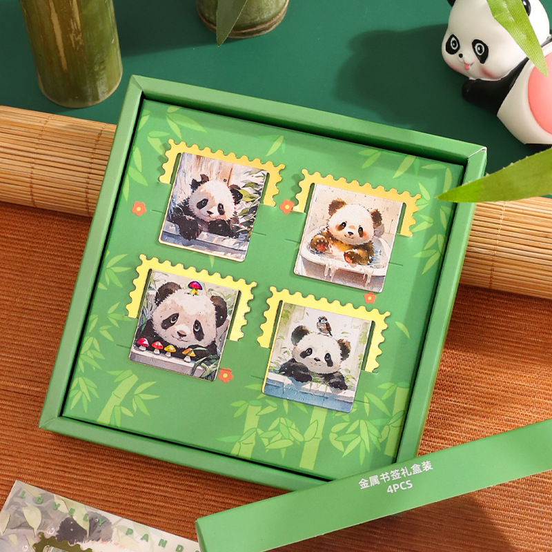 Cute Literary Metal Bookmark Panda Bath Hollow Book Clip Art Gift Box Gift Bookmark Set Business Gift