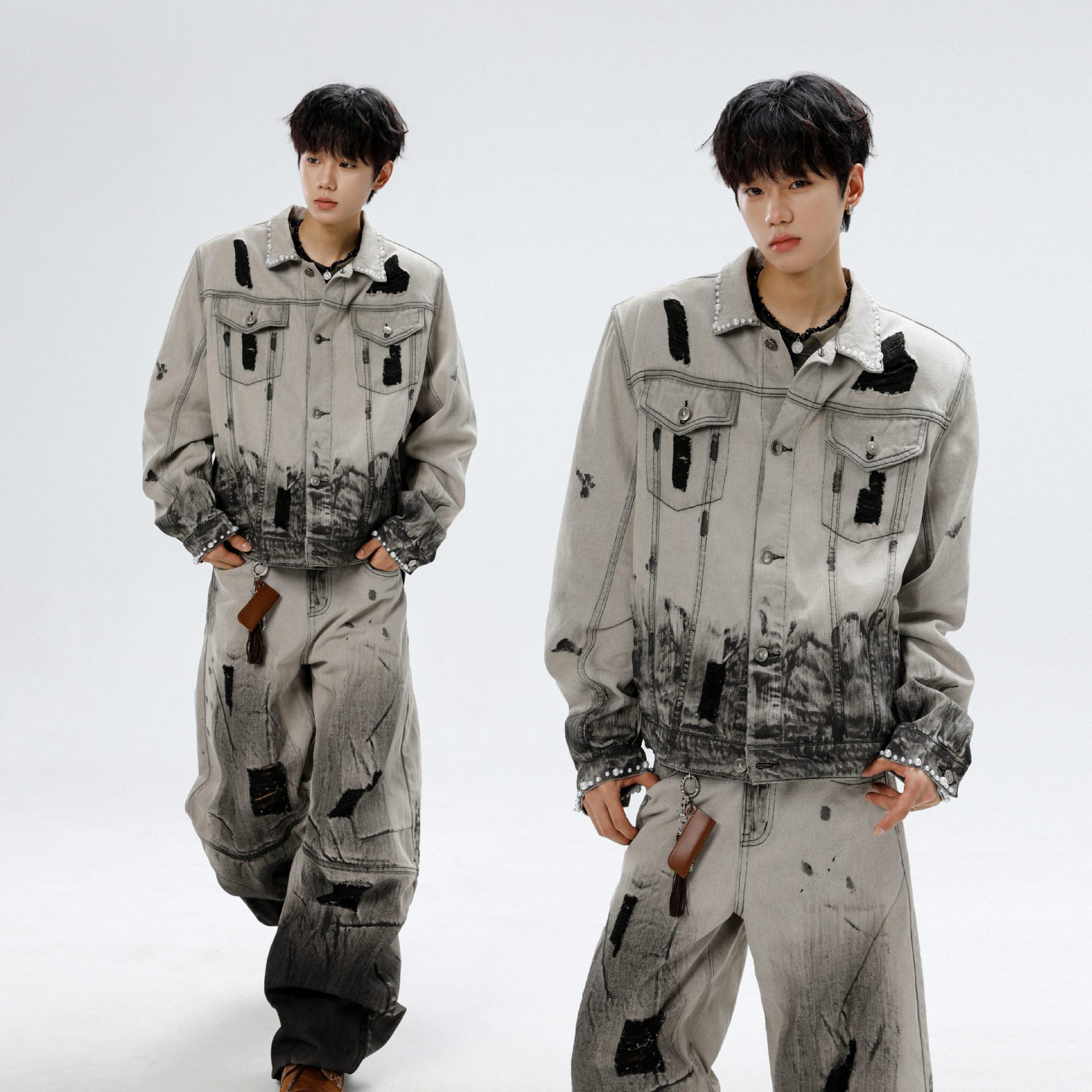 Men's Oversized Denim Jacket And Distressed Jogger Set Streetwear_voghion.com