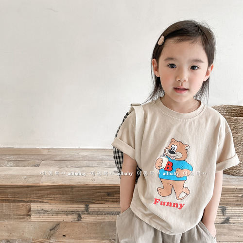 2024 Children's Korean Style Summer Children's Korean Style Hemp Cotton Short Sleeve T-Shirt Girls' Boys' Underwear 122208 