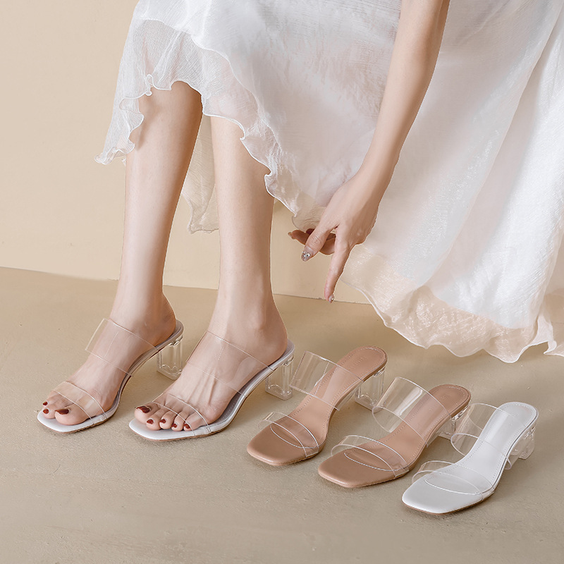 2025 New Genuine Leather Sheepskin Slide Sandals with Transparent High Heels Women's Thick Heel Crystal Heel Sandals 2025 New Genuine Leather Sheepskin Slide Sandals with Transparent High Heels Women's Thick Heel Crystal Heel Sandals