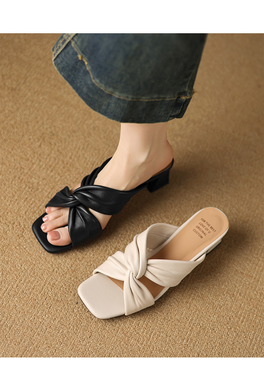 Sandal cao gót nữ quai ngang gót 5 cm phong cách cổ điển — đen chi tiết 1