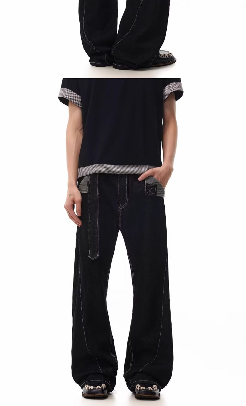 High Waist Flowy Denim Jeans Unisex Lightweight Black Trousers_voghion.com