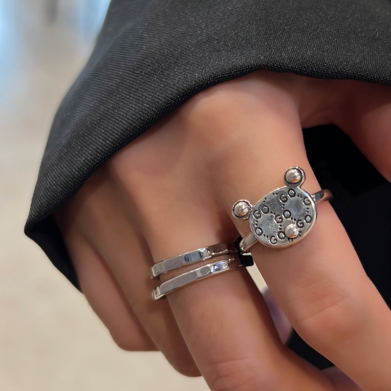 Retro Bear Silver Plated Plating Open Ring