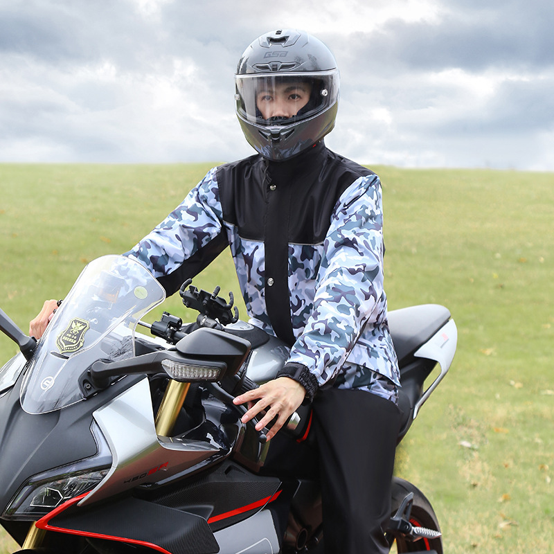 厂家批发高档春亚纺PVC涂层雨衣时尚骑行男女分体套装雨衣防暴雨