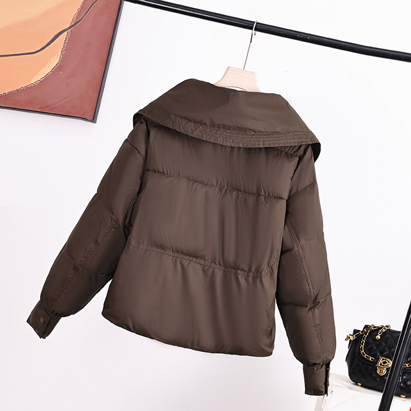 Camacos de algodón de pluma de mujer corta y suelta, ropa de algodón coreana de cuello grande, 2025 moda, nueva chaqueta de algodón pequeña, abrigo grueso