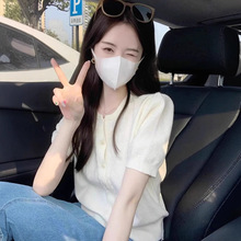 夏季薄款小香风针织短袖女小众设计感泡泡袖上衣法式独特别致小衫