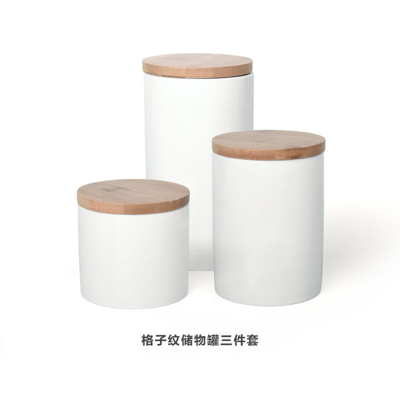 Nórdico redondo de cerámica resistente al calor Sellado tarro de almacenamiento grande tarro de almacenamiento de tres piezas con tapa traje de almacenamiento tarro