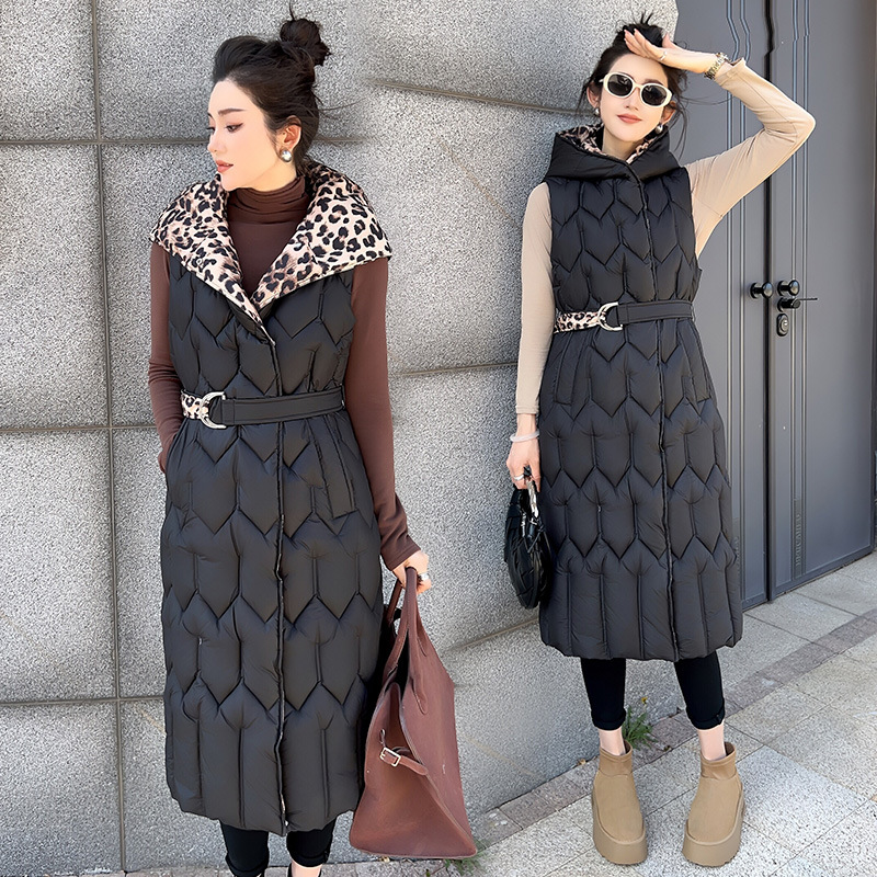 2025 otoño y invierno nuevo chaleco de algodón chaleco largo chaleco de mujer sin mangas hombro delgado chaleco de moda grueso