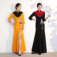 新中式新款高端长款优雅年轻显瘦开叉中国古典旗袍连衣裙演出服