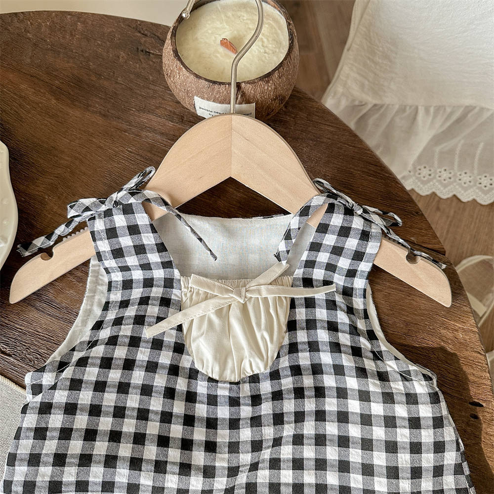 Vestido de verano pastoral de siete niñas con limón salado, nuevo bebé, vestido de verano rojo para niños, falda de algodón a cuadros de estilo occidental
