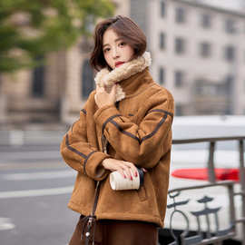 时尚休闲麂皮绒皮毛一体外套女2025秋冬季新款圈圈毛加厚保暖大衣