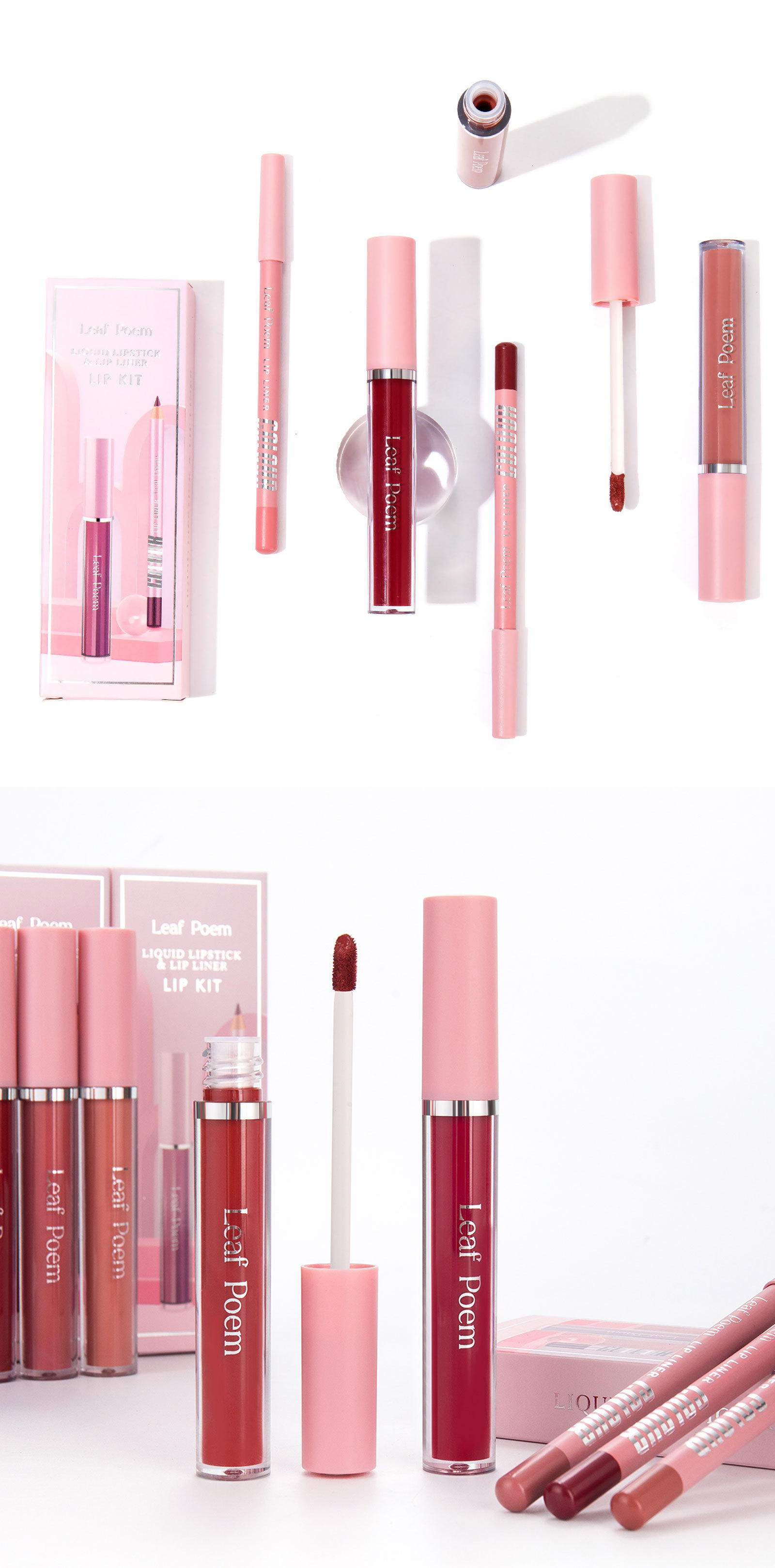 LEAF P0EM Maquillage Cross-Border Ensemble Gloss à Lèvres Mat Waterproof Non-Stick + Liner_voghion.com