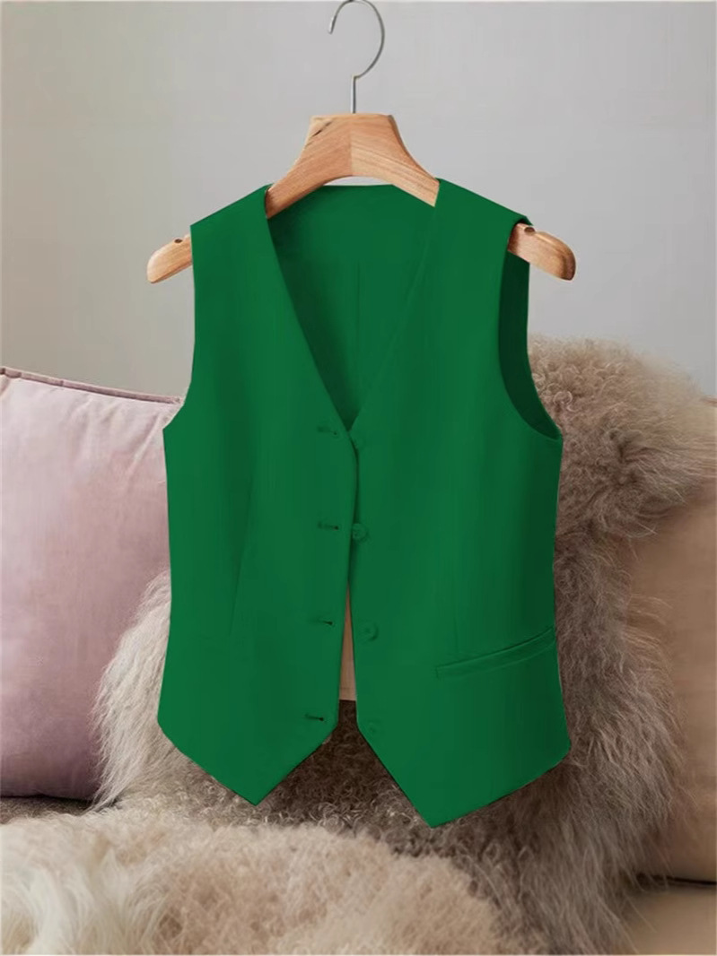 Women's Slim-Fit Suit Vest, Short Style, Suitable for Petite Women, Fashionable and Elegant for Commuting