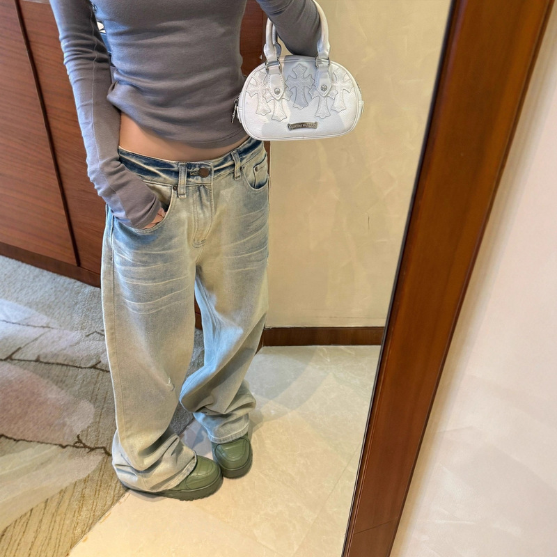 Sunoneoe Light Washed Gradient Jeans Women's Summer New Low-Waist Loose Lazy Wide-Leg Casual Pants