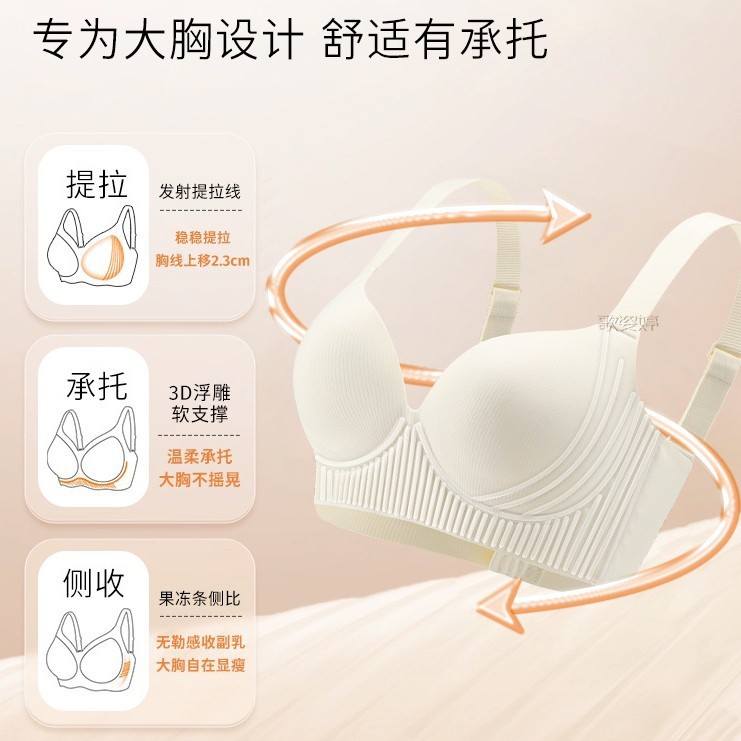 大胸显小内衣女士调整型收副乳防下垂全罩杯2025春夏季薄款文胸罩|undefined