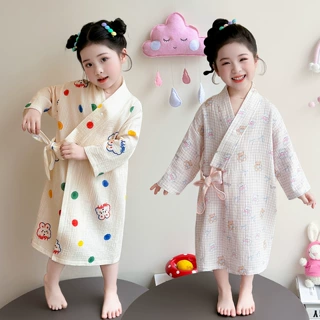 女童睡袍纯棉儿童春夏可穿式浴巾宝宝双层棉纱布浴袍空调家居服