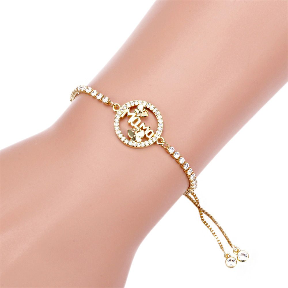 jewelry simple inlaid zircon letters adjustable stacking copper bracelet Motheru0027s Day gift