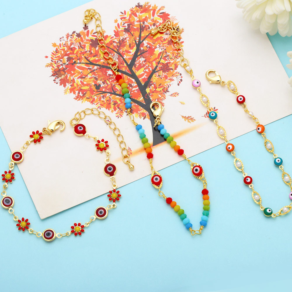 Bohemian Devilu0027S Eye Copper Enamel Plating Inlay Beads Bracelets 1 Piece