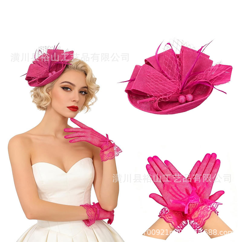 European and American Horse Racing Club Headwear, Hairbands, Hairpins, Hair Accessories, Party Headwear, Gloves Set Wholesale for Foreign Trade