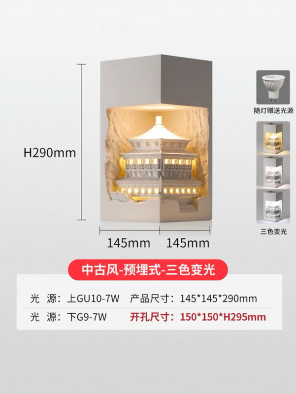 亚特兰蒂斯石膏灯嵌入式壁灯墙角内嵌感应灯走廊过道民宿led灯|undefined