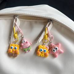 中號新款海綿寶寶鑰匙扣可愛卡通派大星掛件少女書包包包配飾掛飾