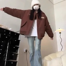 大码300斤美式复古飞行员宽松春秋棒球外套女加厚棉服冬百搭夹克