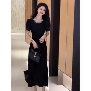 法式赫本连衣裙2025新款女夏季裙子气质显瘦轻奢高级感小黑裙长裙