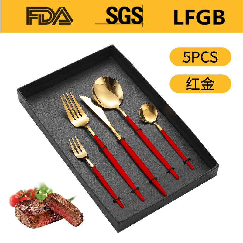Portugal cuatro piezas principales caja de regalo comida occidental cuchillo, tenedor y cuchara traje Amazon vajilla de acero inoxidable 4/5 piezas traje